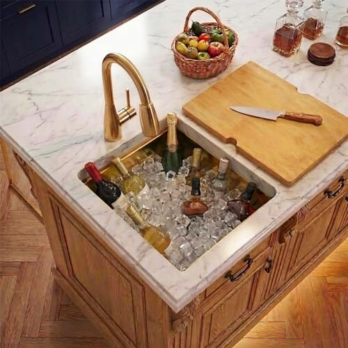 Image of Gold Bar Sink 17 inch X 17 inch,16 Gauge Stainless Steel Undermount Bar & Prep Sinks,Small Bar Sink /RV Sink /Camping Van Sink (Gold, 17 X 17 inch)