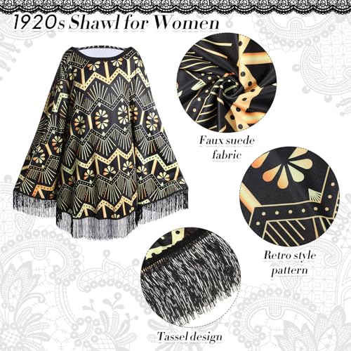 Floraltop 6 Pcs 1920s Flapper Costume Accessories Set for Women Vintage Fringed Poncho Flapper Shawl Outfits(Classic) - Thumbnail 3