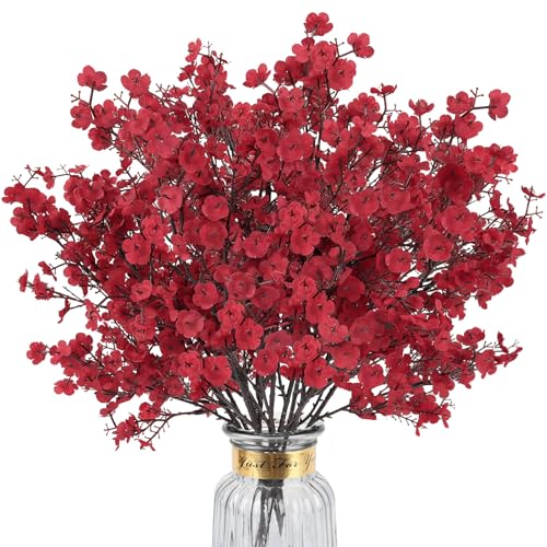 8Pcs Artificial Baby Breath Flowers Real Touch Fake Flowers Decorations,Red