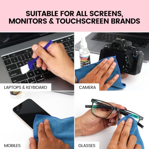Image of Soni Officemate 3-in-1 Screen Cleaning Kit | 100ml Laptop Cleaner Spray + Microfiber Cloth + Brush | Screen Cleaner for Laptop, Mobile, Monitor, TV, LCD, LED, PC | Prevents Static Electricity | Screen Cleaner for Laptop, Mobile, Monitor, TV, LCD, LED, PC | Prevents Static Electricity