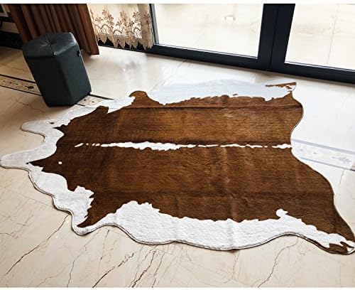 JaYe Large Size Brown Cow Print Rug 4.9x6.6 Feet Faux Fur Cow Hide Skin Rug Animal Printed Rug Carpet for Home Office Livingroom,Bedroom. (Brown-Cow)