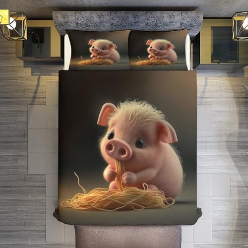 Housse de couette 220x240 cochon mignon pour cocooning et ambiance de chambre chaleureuse