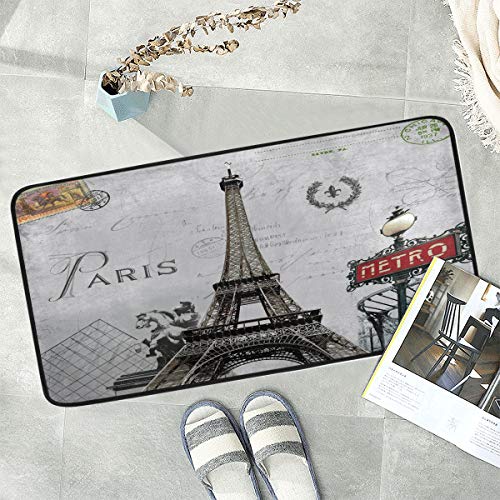 Naanle Eiffel Tower Anti Fatigue Kitchen Floor Mat, Retro Paris Non Slip Absorbent Comfort Standing Mat Kitchen Runner Rug for Hallway Entryway Bathroom Living Room Bedroom 39 x 20 Inches