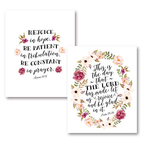 Sagebrush Fine Art Lovely Religious Floral Rejoice in Hope, Be Patient in Tribulation, Be Constant in Prayer and This is The Day The Lord Has Made Set, Two 8x10 inches Unframed Canvas Art Printed