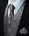 HISDERN Gray Vest and Tie Sets for Men Paisley Floral Jacquard Necktie Pocket Square 3PCS Casual Business Vests Waistcoat for Suit or Tuxedo Grey