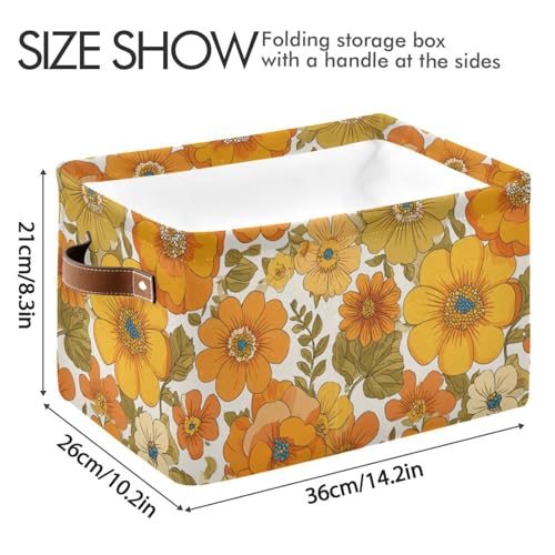 Image of Aslsiy Storage Basket Vintage 70s Style Flowers Nursery Bins Baby Box Canvas Clothes Shelf Basket Laundry Hamper Gift Baskets for Home Closet 1 Pcs