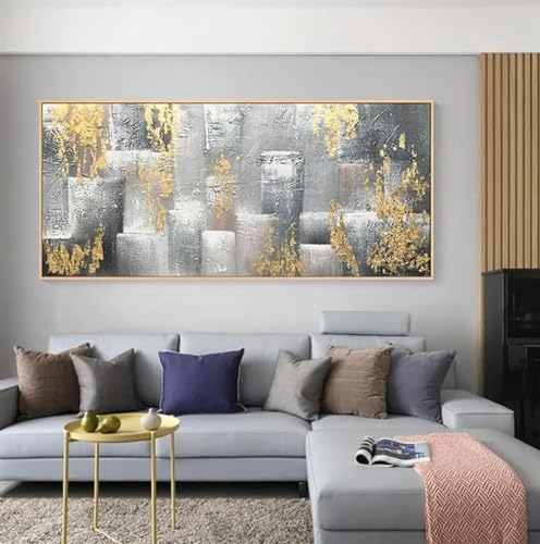 Affiche impression toile abstraite moderne gris or 80x160 cm avec cadre - 4