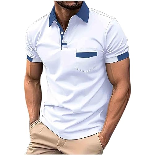 Muscularfit Mens Golf Polo Shirts Loose Fit Short Sleeve Striped Color Block Shirt Summer Casual Quarter Zipper Henley Tops