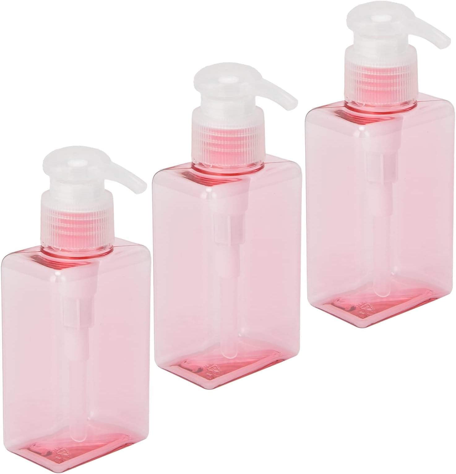 100ml Pump Bottle Dispenser, 3 Pack Plastic Lotion Dispenser Refillable Shampoo and Conditioner Bottles Soap Dispenser Pump Dispensers for Shower Square Empty Bottle for Bathroom Kitchen Travel, Pink