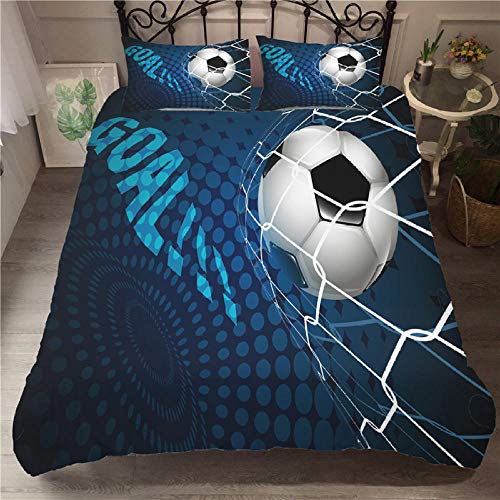 MHXYZHW Parure de Lit 220x240 Adulte Ballon de Foot Bleu Ensemble de Literie Trois Pièces en Microfibre avec 1 Housse de Couette avec Fermeture Éclair et 2 Taies d'oreillers 50x75 cm