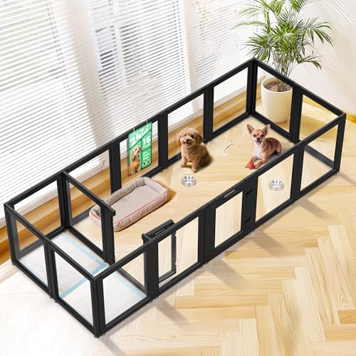 Image of FXW AuraSpace Acrylic Indoor Dog Playpen for Puppies and Small Dogs, 24 Inch, 16 Panels, Black