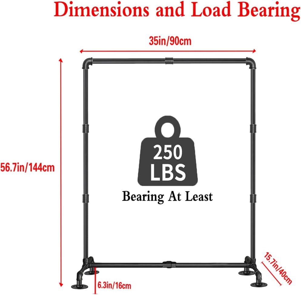 Industrial Pipe Clothing Rack Free Standing,Vintage Commercial Grade Black Pipe Garment Racks Organizer with 4 Stable Feet for Hanging Clothes Retail Display