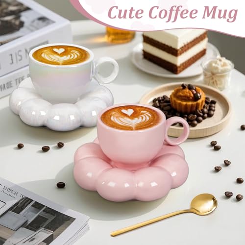 ARISKEY-Cute-Coffee-Mug-for-WomenTea-Cup-and-Saucer-Set-with-Spoon65oz200ml-for-Latte-and-MilkDishwasher-and-Microwave-SafeSuitable-for-MomPeach-Pink
