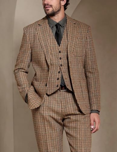 3 Pieces Men's Suit Houndstooth Slim Tuxedo Groom Wedding Suit Winter Vintage Jacket Vest Set Dogstooth Outfits2