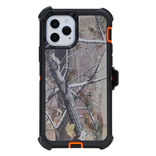 WallSkiN Turtle Series Belt Clip Case Compatible w iPhone 12 Pro/iPhone 12 (6.1), 3-Layer Full Body Life-Time Protective Cover & Holster & Kickstand & Shock, Drop, Dust Proof - Camouflage/Orange
