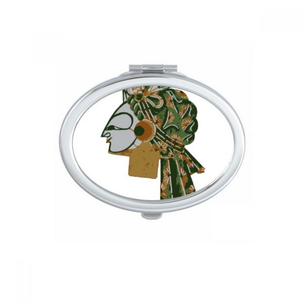 Miroir ovale portable pour retouches maquillage en voyage au motif traditionnel