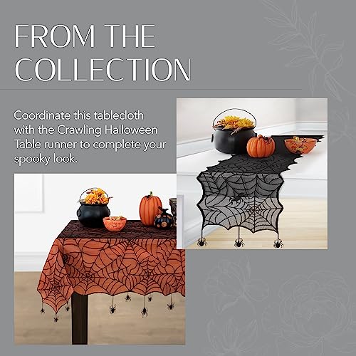 Elrene Home Fashions Crawling Spider Halloween Lace-Lined Tablecloth, 60" X 84", Oblong, Orange And Black #TOP4