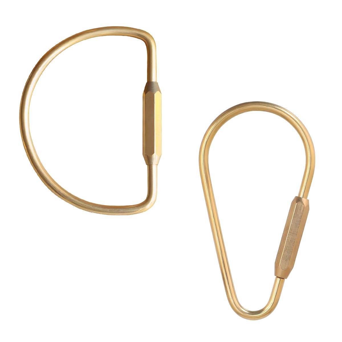 2 Pcs Brass D Shape & Teardrop Keychain Set, Car Key Fob Detachable, Brass Screw Lock, Unisex, Gold