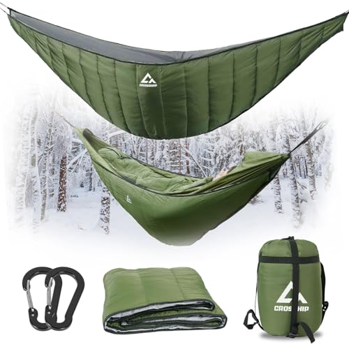 CROSSHIP Hammock Underquilt for Camping - Full Length Orange Lightweight Warm Quilt for 3-4 Seasons (41-68°F) - Soft & Durable for Hiking, Backpacking, Beach, Travel - Holds Up to 500lbs