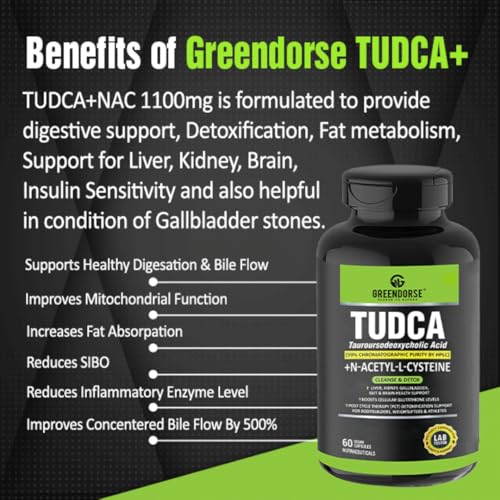Image of GREENDORSE TUDCA + NAC (N-Acetyl cysteine) supplement 99% purity| Liver, Kidney, Heart, all Organs Support| On /Post Steroid & Supplementation Cycle Support for Bodybuilders, Weightlifters & Athletes- 60 Capsules