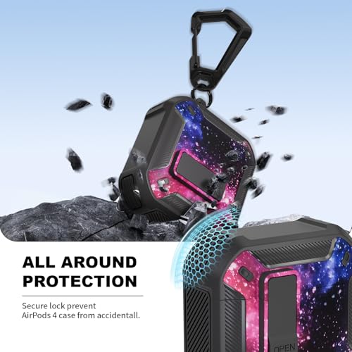 Image of for AirPods 4 Case with Magnetic Secure Lock Clip and Phone Stand, Compatible with Magsafe Charging, with Carabiner&Cleaner kit for Apple iPod 4th Generation Cover(2024) Men Women (Starry Sky)