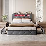 【Espace de Rangement Maximal】Ce lit coffre 140x190 intègre 4 tiroirs spacieux et une tête de lit avec compartiment secret, offrant un rangement intelligent pour couvertures, vêtements ou objets personnels. Idéal pour les chambres compactes, ce cadre de lit avec rangement 140x190 allie praticité et gain de place. Parfait pour un lit deux personnes souhaitant optimiser l'espace.