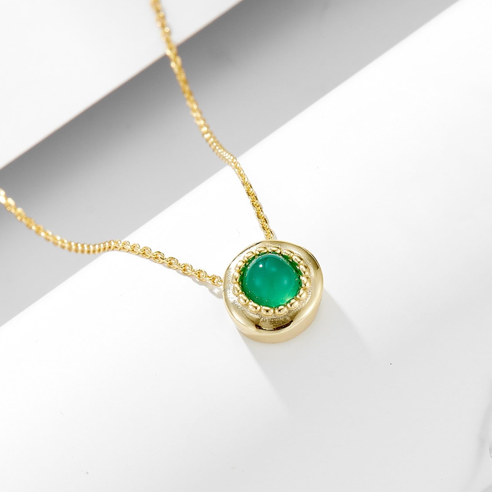 Gold Halskette Damen 750/585/375, Halskette Anhänger Rund mit Achat, Echtschmuck Kette Verstellbar 40+5 cm