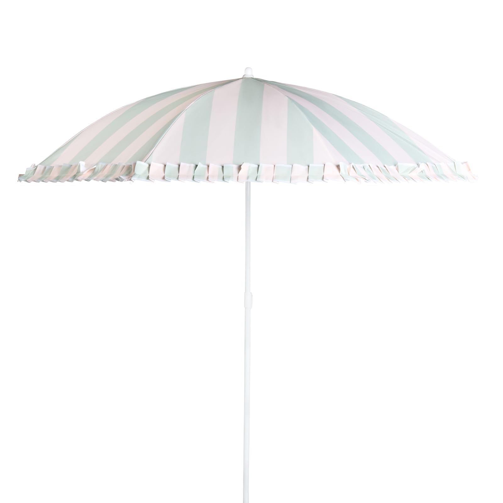OHS Stripe Garden Parasol, Outdoor Garden Umbrella UV Protective Polyester Canopy Sun Shade Parasol with Sturdy Pole Water Resistant Beach Umbrella, Sage/Cream - 1.8m