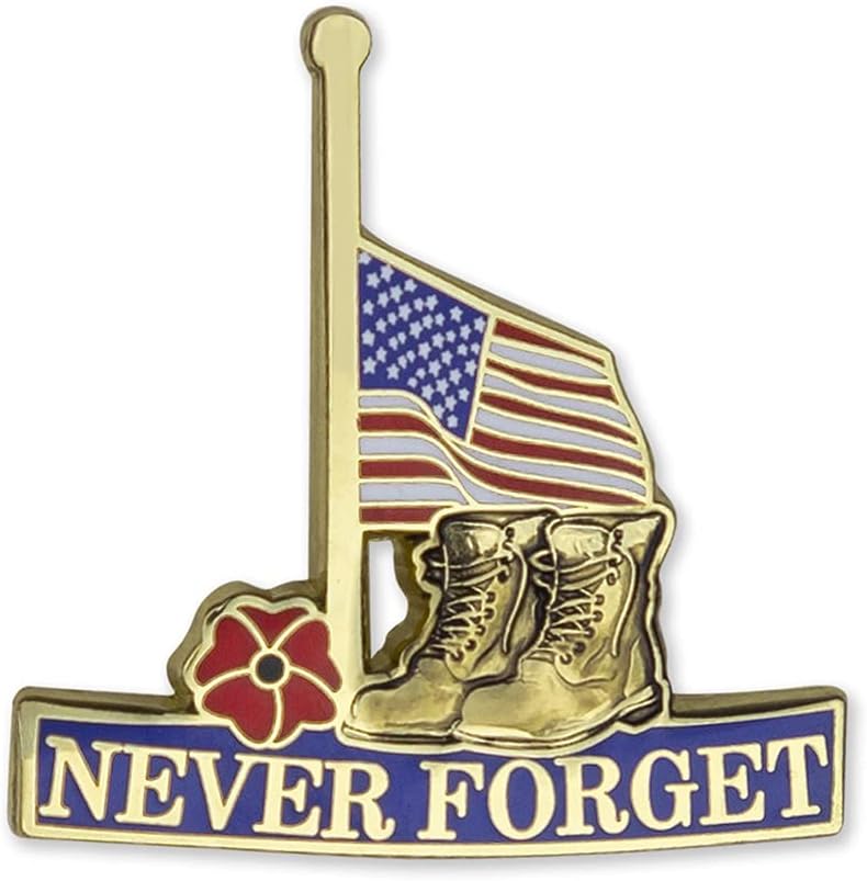 SHOP AWARDS AND GIFTS Half Mast American Flag Never Forget Military Boots Poppy Pins Badge Memorial Remembrance Gift, Bulk Pack of 12, 1-1/4 Inch