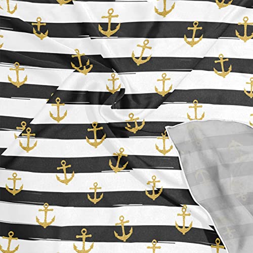 OTVEE Gold Anchor Black Striped Head Scarf for Women, 23.6 inch Silk Like Square Hair Scarf Kerchief Bandana4