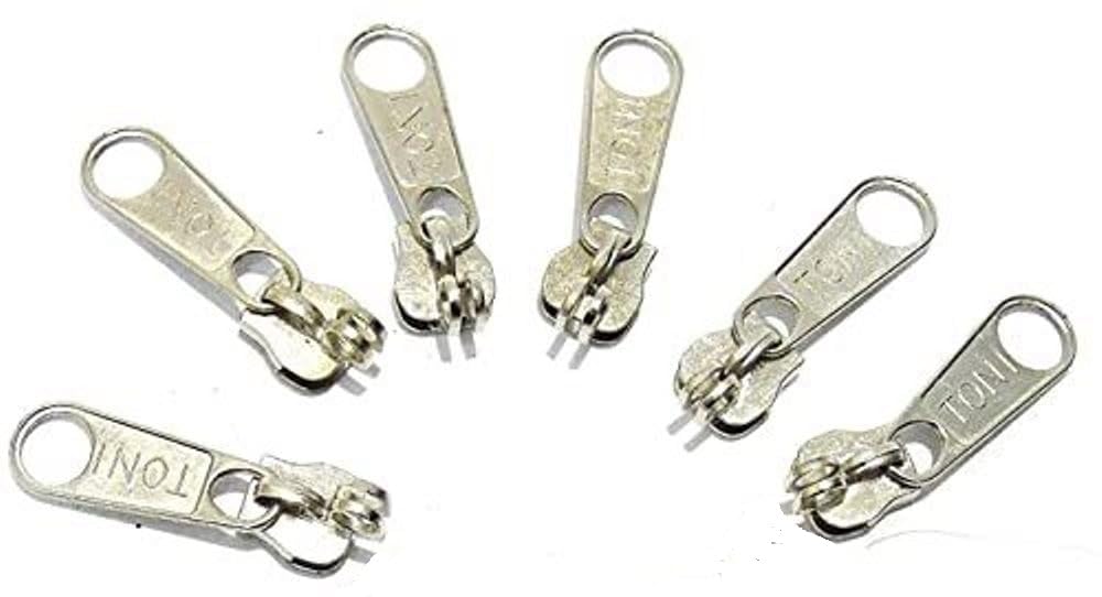 On Blow Steel Zip Slide Runners Size: 5 (Pack of 10 Pieces) - Durable Metal Zipper Slider Fasteners & Replacement Pullers for Repairing Jackets, Coats, Backpacks, Bags, Jeans, and Clothing (Silver) 2