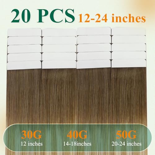 Image of Tape in Hair Extensions Human Hair Blonde Balayage Tape in Extensions Human Hair Brown Ombre Honey Blonde Mixed Platinum Blonde Hair Extensions Tape ins Easyouth Straight Hair 14Inch 20Pcs 40g