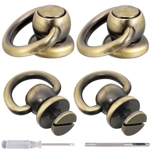 Notgia 4Pcs D Rings for Purse Brass Rivets for Leather