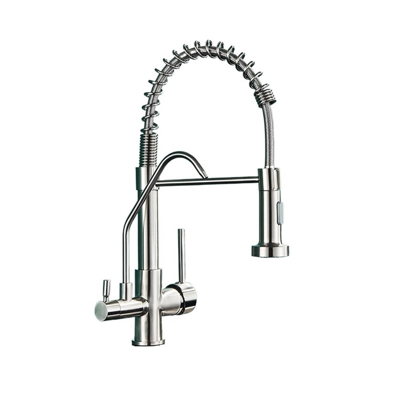 BHFPFZA Filtered Kitchen Faucet Water Purifier with Dual Sprayer - Easy Install Tap Mixer for Drinking Water (pe B - Brushed el h)