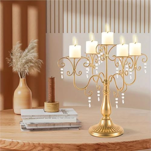 Candelabro de 5 brazos para decoración de Navidad, centro de mesa metálico para bodas y fiestas 3