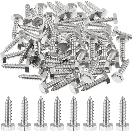 Zonon 100 Pcs 1/4" X 1" 304 Stainless Steel Lag Screw for Wood, Silver