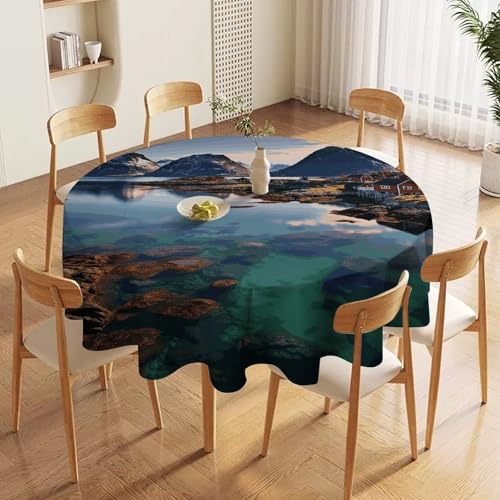 Nappe ronde îles de Norvège infroissable résistante aux taches décoration intérieur - 6