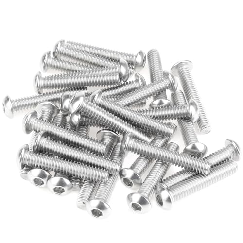 Image of 30 Pieces 1 /4-20 x 1-3 /8 inch Button Head Socket Cap Screws Bolts, HELIFOUNER 304 Stainless Steel (18-8) Screws, Bright Finish, Fully Threaded