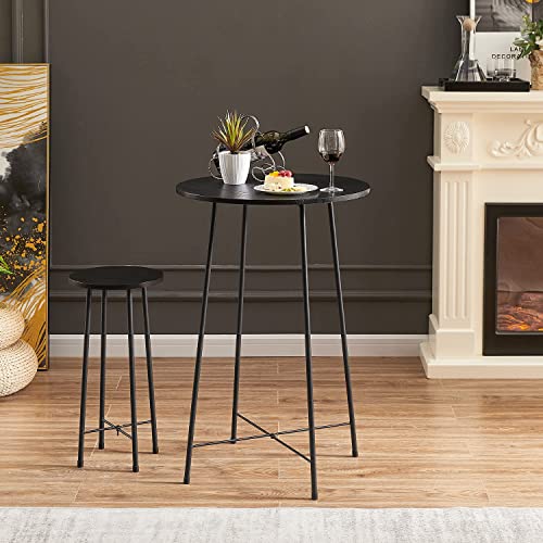 Vecelo Round Bar Table, Classic Bistro Pub Furniture,Small Spaces Saving For Dining Room Breakfast,Coffee, Easy To Assemble, Black #TOP4