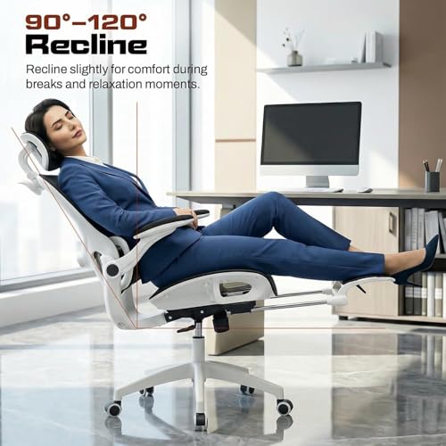 Image of DROGO Quantum Ergonomic Office Chair for Work from Home, Computer Chair with Breathable Mesh, 3D Headrest & Armrest, Adjustable Lumbar Support, Office Chair with Footrest & Recline (White /Black)