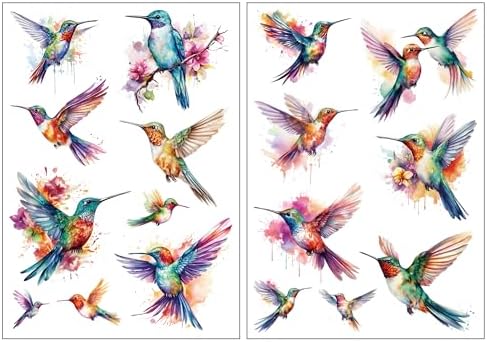 Everjoy Realistic Watercolor Hummingbirds Temporary Tattoo Stickers - Waterproof Fake Tattoos for Women and Girls