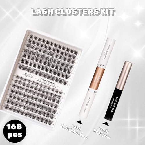 Lash Clusters 168pcs Manga Lash Extension Kit Curly 10-18mm Cluster Eyelash Extensions Natural Lash with Bond and Seal-M34+M35（Volume+Natural） — view 6