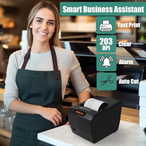 Image of Rongta Thermal Receipt Printer with Auto Cut for Retail & Small Businesses, 80mm POS Printer, High-Speed Kitchen Printer, USB /LAN /Serial, Compatible with Windows /Linux Cups /MacOS /JavaPos /OPOS, RP327