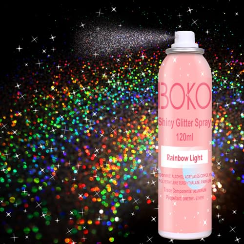 Boko Body Glitter Spray, 120ML Holographic Silver Shiny Glitter Spray for Body Hair Clothes...