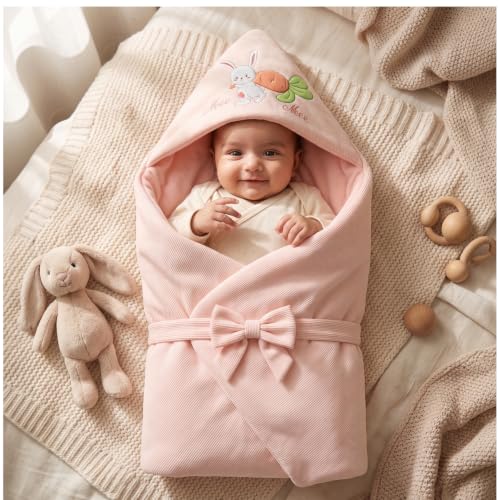 Image of Mee Mee 3-in-1 Baby Wrapper & Carry Nest for Newborns | Soft Breathable Cotton Swaddle with Hood and Cushion | Adjustable Tie-Up Design | Lightweight, Cozy & Easy to Carry (0-6 Months) (Pink)