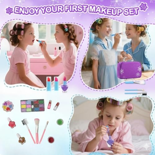 Image of PLUSPOINT Kids Makeup Kit Bag for Girl, Washable Makeup Set for Girls, Real Makeup for Kids, Girl Toys Princess Children Play Makeup Kit with Cosmetic Case Birthday Gifts for Girls Age 4 Year+