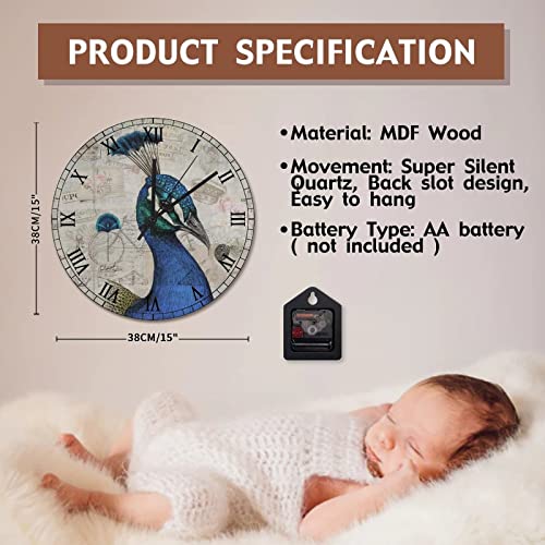 Horloge murale paon 38 cm pour habiller un mur vide avec chic