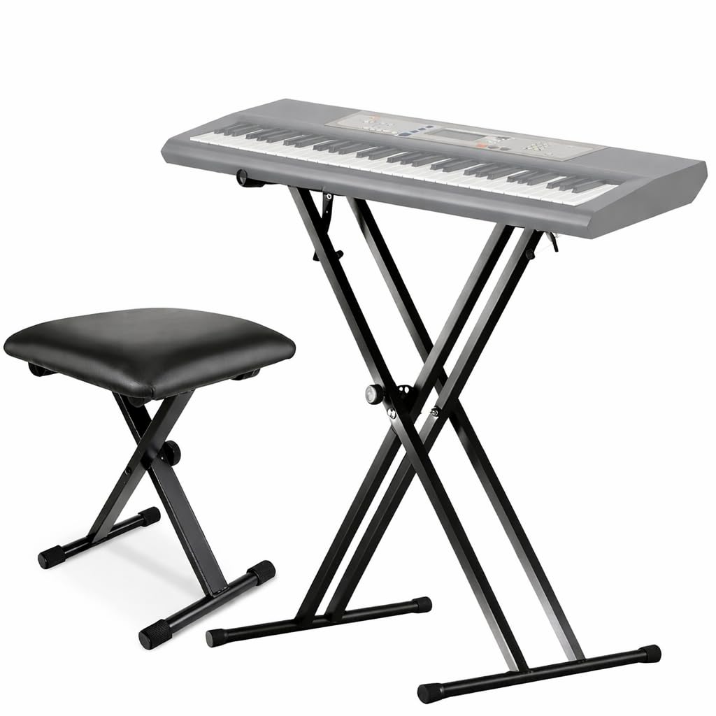 MOCKING BIRD Adjustable Keyboard Stand with Piano Bench| Foldable Double-X Piano Keyboard Stand with Padded Piano Stool, Piano stand for 61-88 Keys Digital Piano and MIDI Keyboards-picture-24
