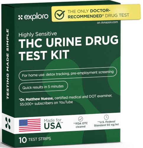 Exploro THC Tests for Home - Marijuana Drug Test Kit (10 Pack) Weed Detox Testing Kit with 50 ng/ml Cutoff Level Easy to Use