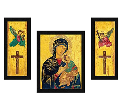 ArtX Paper Baby Jesus Christ Mother Mary Wall Art, Multicolor, Traditional, 13.5X22.5 in, Set of 3